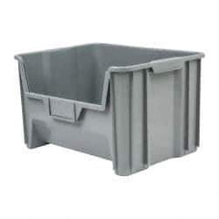 Quantum Storage - 75 Lb. Load Capacity, 15-1/4" Deep, Gray Polyethylene Hopper Stacking Bin - 12-7/16" High x 19-7/8" Wide x 15-1/4" Long - Makers Industrial Supply