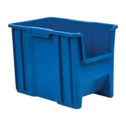 Quantum Storage - 75 Lb. Load Capacity, 17-1/2" Deep, Blue Polyethylene Hopper Stacking Bin - 12-1/2" High x 10-7/8" Wide x 17-1/2" Long - Makers Industrial Supply