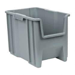 Quantum Storage - 75 Lb. Load Capacity, 17-1/2" Deep, Gray Polyethylene Hopper Stacking Bin - 12-1/2" High x 10-7/8" Wide x 17-1/2" Long - Makers Industrial Supply