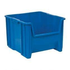 Quantum Storage - 75 Lb. Load Capacity, 17-1/2" Deep, Blue Polyethylene Hopper Stacking Bin - 12-1/2" High x 16-1/2" Wide x 17-1/2" Long - Makers Industrial Supply