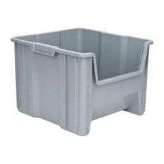 Quantum Storage - 75 Lb. Load Capacity, 17-1/2" Deep, Gray Polyethylene Hopper Stacking Bin - 12-1/2" High x 16-1/2" Wide x 17-1/2" Long - Makers Industrial Supply