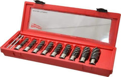 Milwaukee Tool - 9 Piece, 1/2 to 15/16" Cutter Diam, 2" Cutting Depth, Steel Annular Cutter Set - Bright Finish, 3/4" Shank Diam, 1/2", 9/16", 5/8", 11/16", 3/4", 13/16", 7/8", 15/16", 1-1/16" Cutter Diams, 2 Flats on Shank - Makers Industrial Supply