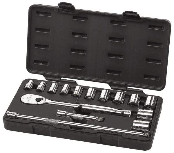 GearWrench - 15 Piece 1/2" Drive Socket Set - 6 Points, 7/16" to 1-1/8" Range, Inch Measurement Standard - Makers Industrial Supply