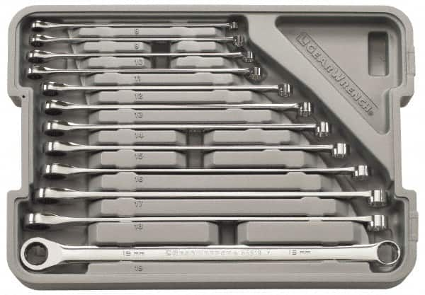 GearWrench - 12 Piece, 8mm to 19mm, 12 Point Ratcheting Box Wrench Set - Metric Measurement Standard, Full Polish Finish, Comes in Molded Case - Makers Industrial Supply