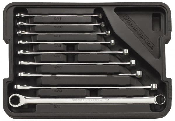 GearWrench - 9 Piece, 5/16" to 3/4", 12 Point Ratcheting Box Wrench Set - Inch Measurement Standard, Full Polish Finish, Comes in Molded Case - Makers Industrial Supply