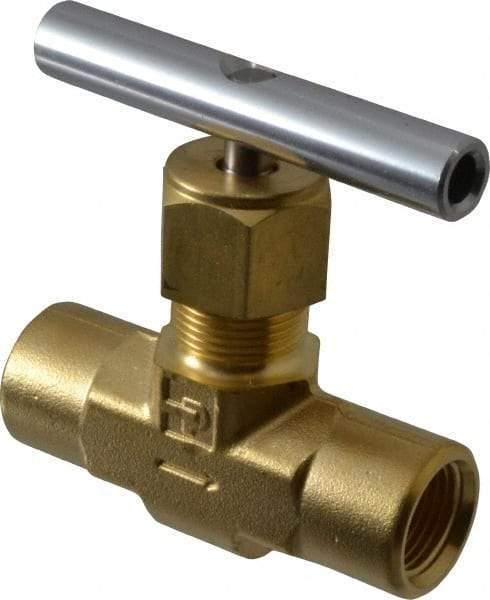 Parker - 3,000 Max psi, 3/8" Pipe, Brass, Inline Instrumentation Needle Valve - FNPT x FNPT End Connections - Makers Industrial Supply