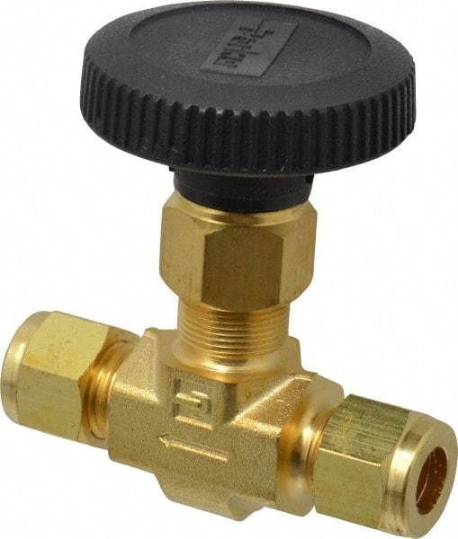 Parker - 3,000 Max psi, 3/8" Pipe, Brass, Inline Instrumentation Needle Valve - Compression x Compression CPI End Connections - Makers Industrial Supply