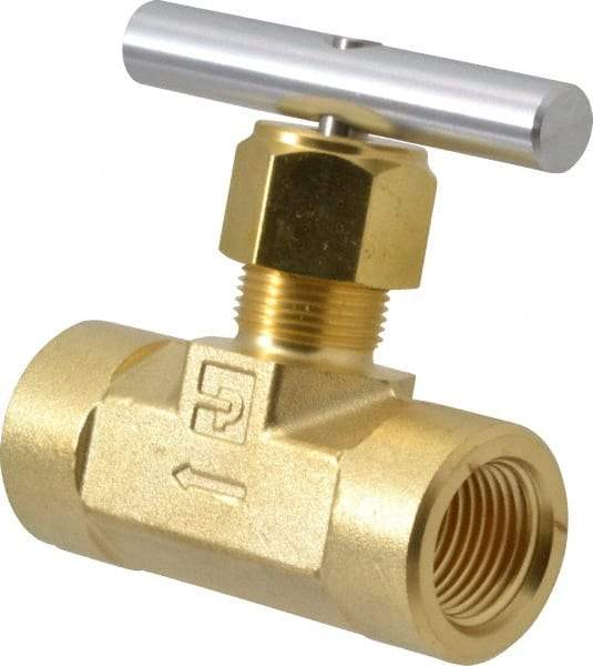 Parker - 3,000 Max psi, 1/2" Pipe, Brass, Inline Instrumentation Needle Valve - FNPT x FNPT End Connections - Makers Industrial Supply