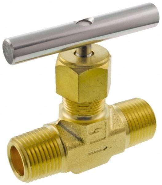 Parker - 3,000 Max psi, 1/2" Pipe, Brass, Inline Instrumentation Needle Valve - MNPT x MNPT End Connections - Makers Industrial Supply