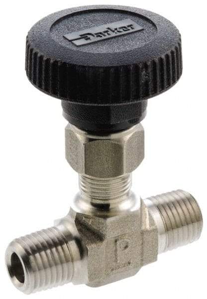 Parker - 5,000 Max psi, 3/8" Pipe, 316 Grade Stainless Steel, Inline Instrumentation Needle Valve - MNPT x MNPT End Connections - Makers Industrial Supply