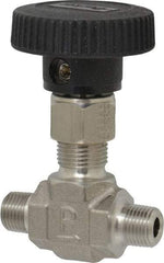 Parker - 5,000 Max psi, 1/8" Pipe, 316 Grade Stainless Steel, Inline Instrumentation Needle Valve - MNPT x MNPT End Connections - Makers Industrial Supply