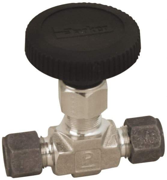 Parker - 5,000 Max psi, 1/8" Pipe, 316 Grade Stainless Steel, Inline Instrumentation Needle Valve - Compression x Compression CPI End Connections - Makers Industrial Supply