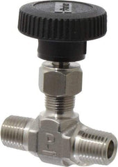 Parker - 5,000 Max psi, 1/4" Pipe, 316 Grade Stainless Steel, Inline Instrumentation Needle Valve - MNPT x MNPT End Connections - Makers Industrial Supply