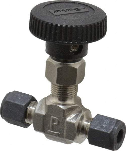 Parker - 5,000 Max psi, 1/4" Pipe, 316 Grade Stainless Steel, Inline Instrumentation Needle Valve - Compression x Compression CPI End Connections - Makers Industrial Supply