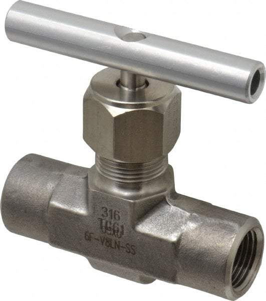 Parker - 5,000 Max psi, 3/8" Pipe, 316 Grade Stainless Steel, Inline Instrumentation Needle Valve - FNPT x FNPT End Connections - Makers Industrial Supply