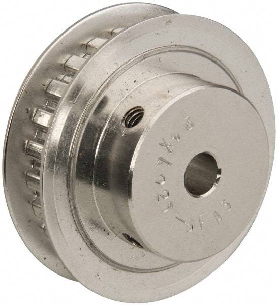 Power Drive - 24 Tooth, 1/4" Inside x 1.508" Outside Diam, Hub & Flange Timing Belt Pulley - 1/4" Belt Width, 1.528" Pitch Diam, 0.438" Face Width, Aluminum - Makers Industrial Supply