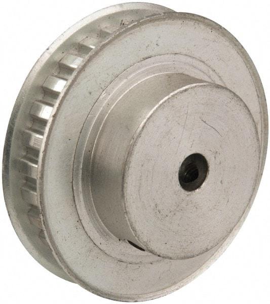 Power Drive - 28 Tooth, 1/4" Inside x 1.763" Outside Diam, Hub & Flange Timing Belt Pulley - 1/4" Belt Width, 1.783" Pitch Diam, 0.438" Face Width, Aluminum - Makers Industrial Supply