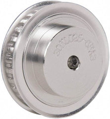 Power Drive - 30 Tooth, 1/4" Inside x 1.89" Outside Diam, Hub & Flange Timing Belt Pulley - 1/4" Belt Width, 1.91" Pitch Diam, 0.438" Face Width, Aluminum - Makers Industrial Supply