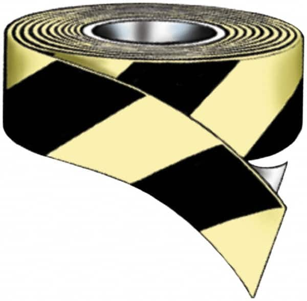 NMC - Glow & Black Striped Vinyl Tape - 1" Wide x 100' Long x 0.02" Thick, General Traffic - Makers Industrial Supply