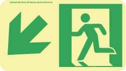 NMC - Down Left Arrow, Left Side Stick Figure in Doorway (Graphic), Polyester Exit Sign - 8" Wide x 4-1/2" High, Glow-in-the-Dark - Makers Industrial Supply