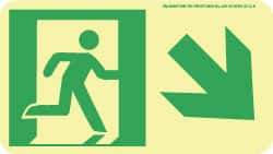 NMC - Down Right Arrow, Right Side Stick Figure in Doorway (Graphic), Polyester Exit Sign - 8" Wide x 4-1/2" High, Glow-in-the-Dark - Makers Industrial Supply