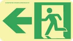 NMC - Left Arrow, Left Side Stick Figure in Doorway (Graphic), Polyester Exit Sign - 8" Wide x 4-1/2" High, Glow-in-the-Dark - Makers Industrial Supply