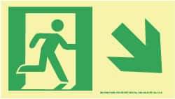 NMC - Down Right Arrow, Right Side Stick Figure in Doorway (Graphic), Plastic Exit Sign - 8" Wide x 4-1/2" High, Glow-in-the-Dark - Makers Industrial Supply