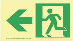 NMC - Left Arrow, Left Side Stick Figure in Doorway (Graphic), Plastic Exit Sign - 8" Wide x 4-1/2" High, Glow-in-the-Dark - Makers Industrial Supply