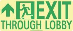 NMC - Exit Through Lobby, Polyester Exit Sign - 16" Wide x 7" High, Glow-in-the-Dark - Makers Industrial Supply