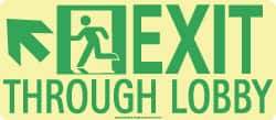 NMC - Exit Through Lobby, Polyester Exit Sign - 16" Wide x 7" High, Glow-in-the-Dark - Makers Industrial Supply