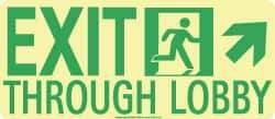 NMC - Exit Through Lobby, Polyester Exit Sign - 16" Wide x 7" High, Glow-in-the-Dark - Makers Industrial Supply