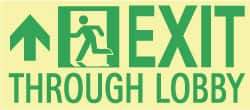 NMC - Exit Through Lobby, Plastic Exit Sign - 16" Wide x 7" High, Glow-in-the-Dark - Makers Industrial Supply