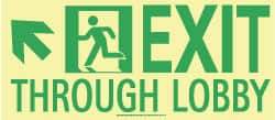 NMC - Exit Through Lobby, Plastic Exit Sign - 16" Wide x 7" High, Glow-in-the-Dark - Makers Industrial Supply