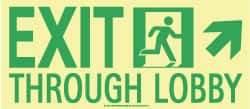 NMC - Exit Through Lobby, Plastic Exit Sign - 16" Wide x 7" High, Glow-in-the-Dark - Makers Industrial Supply