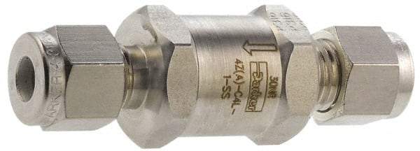 Parker - 1/8" Stainless Steel Check Valve - Inline, Comp x Comp, 6,000 WOG - Makers Industrial Supply