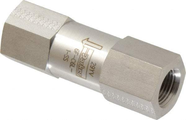 Parker - 3/8" Stainless Steel Check Valve - Inline, FNPT x FNPT, 6,000 WOG - Makers Industrial Supply