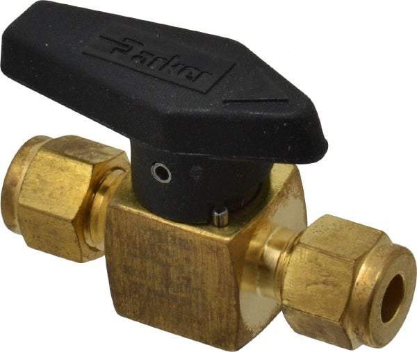 Parker - 1/4" Pipe, 3,000 psi WOG Rating, Brass, Inline, One Way Instrumentation Plug Valve - Wedge Handle, Viton Seal - Makers Industrial Supply