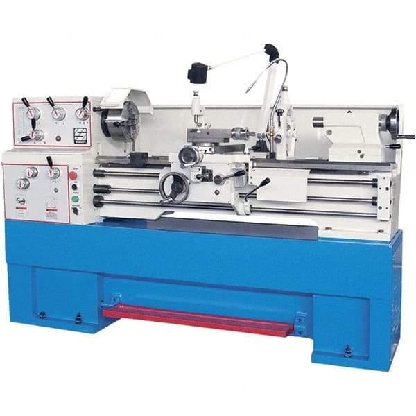 Summit - 14" Swing, 40" Between Centers, 120 Volt, Triple Phase Toolroom Lathe - 5MT Taper, 4 hp, 40 to 1,800 RPM, 1-1/2" Bore Diam, 36" Deep x 54" High x 78" Long - Makers Industrial Supply