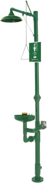 Haws - 1-1/4" Inlet, 20 GPM shower Flow, Drench shower, Eye & Face Wash Station - Bowl, Triangular Pull Rod & Push Flag Activated, PVC Pipe, Plastic Shower Head, 3.7 GPM Bowl Flow, Corrosion Resistant, Top or Mid Supply - Makers Industrial Supply