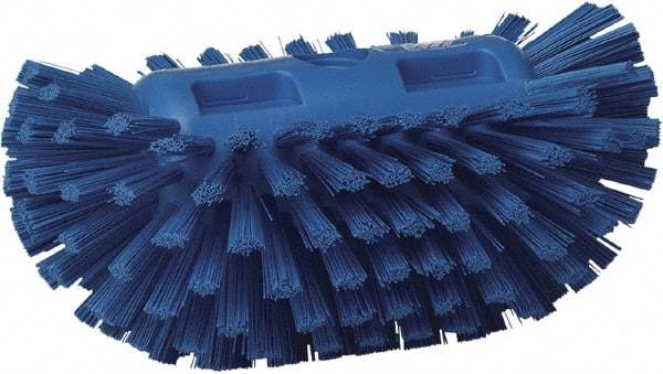 Vikan - 1-1/2" Bristle Length, Polyester Utility Scrub Brush - 5-1/2" Wide Head, 8" OAL, European Threaded Handle, Blue, Polypropylene Block - Makers Industrial Supply