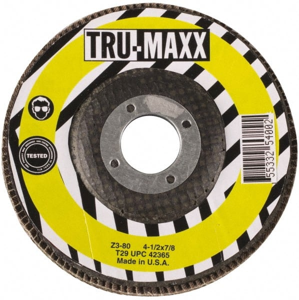 Tru-Maxx - 4-1/2" 80 Grit 7/8" Center Hole Type 29 Flap Disc - Makers Industrial Supply