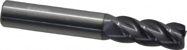 Accupro - 3/8", 4 Flute, Single End, Solid Carbide, 0.045" Corner Radius End Mill - 2-1/2" OAL, 40° Helix, Right Hand Flute, 7/8" LOC, Right Hand Cut - Makers Industrial Supply