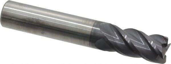 Accupro - 1/2", 4 Flute, Single End, Solid Carbide, 0.015" Corner Radius End Mill - 3" OAL, 40° Helix, Right Hand Flute, 1" LOC, Right Hand Cut - Makers Industrial Supply