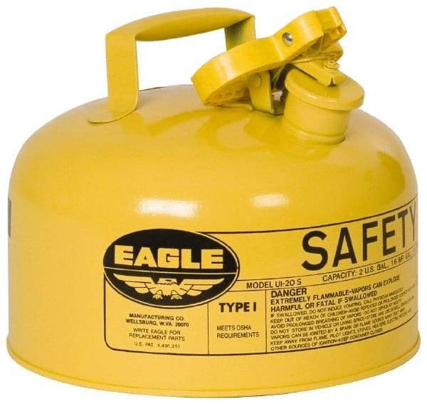 Eagle - 2 Gal Galvanized Steel Type I Safety Can - 9-1/2" High x 11-1/4" Diam, Yellow - Makers Industrial Supply