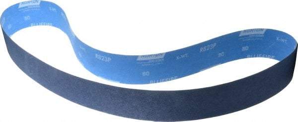 Norton - 2-1/2" Wide x 60" OAL, 80 Grit, Zirconia Alumina Abrasive Belt - Zirconia Alumina, Medium, Coated, X Weighted Cloth Backing, Series R823 - Makers Industrial Supply