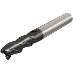 Iscar - 8mm, 20mm LOC, 8mm Shank Diam, 63mm OAL, 3 Flute, Solid Carbide Square End Mill - Single End, TiAlN Finish, Spiral Flute, 45° Helix, Centercutting, Right Hand Cut, Right Hand Flute - Makers Industrial Supply