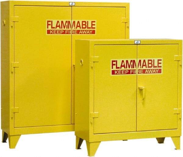 Strong Hold - 2 Door, 2 Shelf, Yellow Steel Standard Safety Cabinet for Flammable and Combustible Liquids - 49" High x 44" Wide x 18" Deep, Self Closing Door, 30 Gal Capacity - Makers Industrial Supply