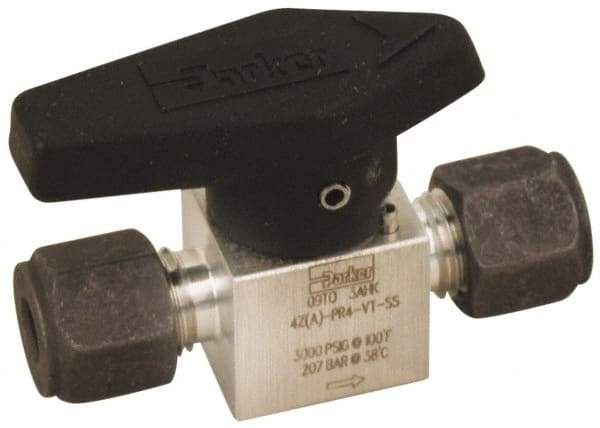 Parker - 1/2" Pipe, 3,000 psi WOG Rating, 316 Stainless Steel, Inline, One Way Instrumentation Plug Valve - Wedge Handle, Compression x Compression CPI End Connections, Viton Seal - Makers Industrial Supply