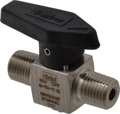 Parker - 1/4" Pipe, 3,000 psi WOG Rating, 316 Stainless Steel, Inline, One Way Instrumentation Plug Valve - Wedge Handle, MNPT x MNPT End Connections, Viton Seal - Makers Industrial Supply