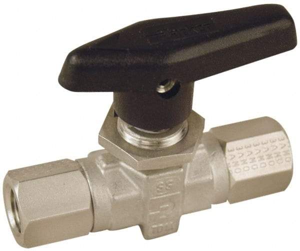 Parker - 1/2" Pipe, FNPT x FNPT End Connections, Stainless Steel, Inline, Two Way Flow, Instrumentation Ball Valve - 6,000 psi WOG Rating, Wedge Handle, PTFE Seal, PTFE Seat - Makers Industrial Supply